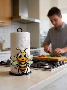 可爱蜜蜂造型纸巾盒架 | 铁艺设计，带防滑底座，适用于厨房台面、客厅、餐桌、卧室、浴室及各种装饰场景 - 彩色 - 查看 5