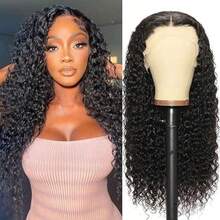 ZHUICHAO Frontal Weaves 34 Inch Long Deep Curly Frontal Brazilian Hair Human Glueless Hair Wig 13x4 HD Lace Front Wigs Wet And Wavy Lace Frontal Wigs Pre Plucked Human Lace Hair Front Wigs For Women 200% Thick Density Real Hair - 1B# - View 6