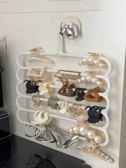 Storage Rack For 5 Hair Claw Accessories/Wardrobe Hanging Rack, Wall-Mounted Large-Capacity Multi-Layer Storage Rack For Hairpins And Headbands In Dormitories, A Perfect Gift For Colleagues, Friends And Family, Also Suitable For Back-To-School Use