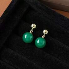 复古祖母绿耳环，独特小众爆炸造型耳环，奢华小众高端耳环，新款中国风耳环 - 綠色 - 查看 4