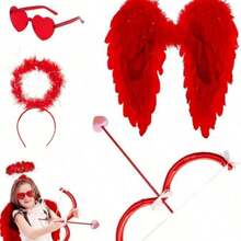 1/4pcs Cupid Costume Props For Valentine's Day, Including Red Feather Wings, Heart-Shaped Sunglasses, Bow And Arrow, Halo Headpiece, Suitable For Holiday Events, Theme Parties, Masquerade Photo Props - Red - View 12