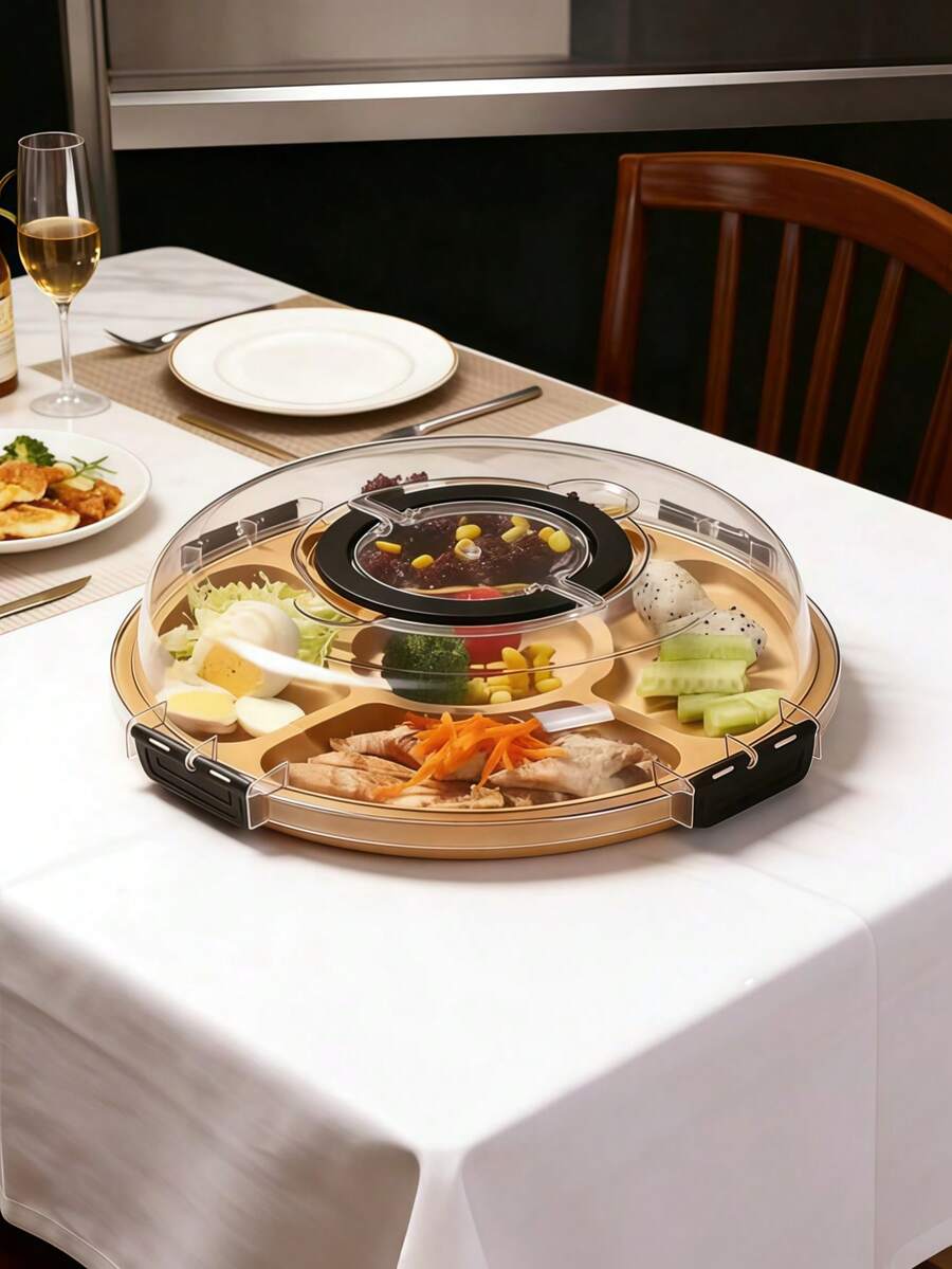 1pc Round Bamboo Cheese Tray With Clear Acrylic Cover - Portable Charcuterie Board For Camping, Gatherings, Restaurants | Appetizer, And Snack Serving Tray For Holidays, Parties, And Snack Organizers (Solid Sky Blue Handcrafted Bamboo) - Multicolor - View 1