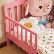 Wooden Baby Toddler Bed Children Bedroom Furniture With Safety Guardrails White - 粉色 - 查看 2