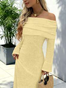 2025 秋冬系列 性感连衣裙 度假装 女装 性感街头风格 纯色半透明单肩长袖超长毛衣 白色连衣裙、夜店装 性感女装、冬季服装 - 淺黃色 - 查看 10