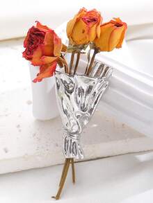 1pc New Versatile Floral Brooch Design, Freely Wearable, Exquisite High-Quality Creative Unique Design, Unisex Accessory Suitable For Daily, Party, Event Wear (Brooch Only, No Flowers) - Silver - View 5