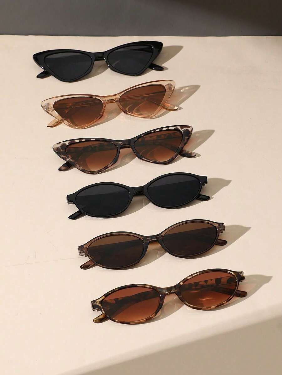 6pcs Leopard Print Plastic Multicolor Geometric Full Frame Classic Set For Women, Suitable For All Face Shapes, Applicable For Carnival Parties, Outdoor Activities, Daily Wear, Fashion Accessory, Back To School Essential - 6pcs 黑白豹紋茶組合 - 查看 1
