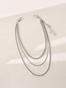 1pc Fashion Hip Hop Star Pendant Chain Belt, Men's Patchwork Pants Chain Accessory, Metal Box Chain Punk Waist Chain - Silver - View 3