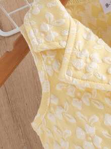 Summer Baby Girls Fashionable Floral 3D Vest Romper & Bucket Hat Outfit - Yellow - View 5