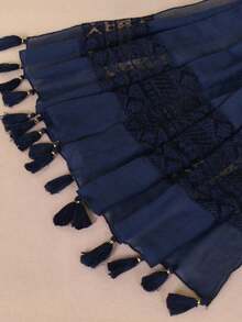 1 pieza Bufanda larga y versátil de mujer de unicolor con encaje y flecos, chal de alta calidad - 05-Azul marino - Ver 4