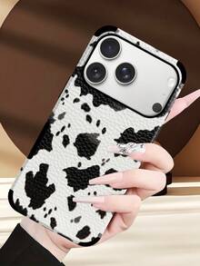 Cow Pattern 1pc Creative Black & White Milk Pattern Phone Case, Fashionable Minimalist Cute Elements, Ultra-Soft Leather Texture, Compatible With IPhone/ Galaxy S24 Ultra, 17 Pro Max/16 Pro Max/12 Pro/13/14 Plus/15 Pro Max/16 Pro Max/11/13 Pro - Black and White - View 9