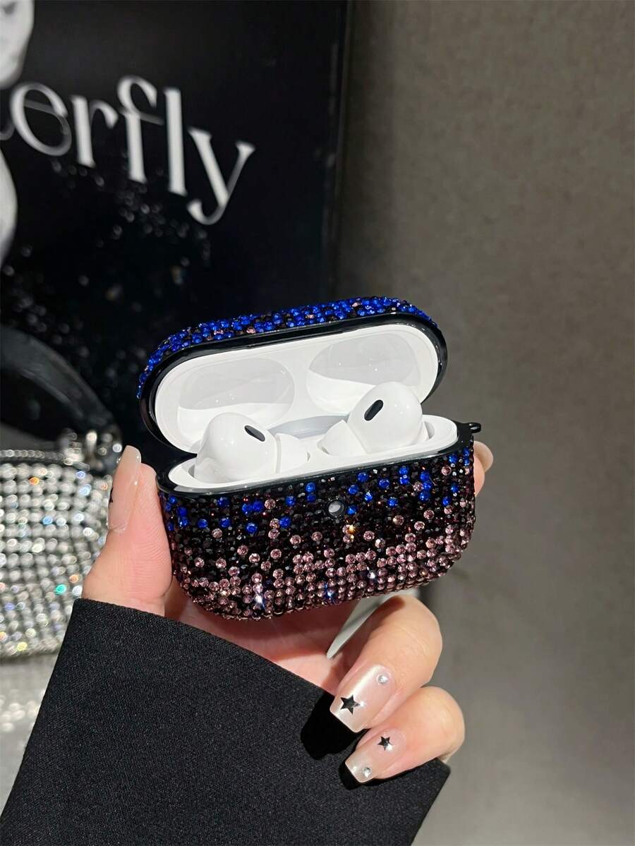Ốp bảo vệ tai nghe Bluetooth đính kim sa và đá rhinestone, 1 chiếc cho , màu xanh dương