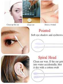 200/100/2支装一次性卸妆棉签 - 双头细尖棉签，适用于卸妆；小头棉签，适用于眼部；圆头棉签 - 白色 - 查看 5