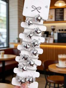 10pcs Girls Silver Polka Dot/Star/Cute Mini High Elastic Hair Ties, Suitable For Everyday Wear - Multicolor - View 4