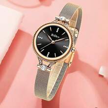 BIDEN 1件女士手表 时尚钻石小表盘 奢华石英机芯 不锈钢网带 优雅休闲防水女士手表 - 玫瑰金 - 查看 4