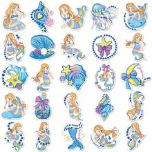 50张美人鱼贴纸，卡通生日礼物贴纸，学生DIY笔记本日记防水贴纸，女孩贴纸 - 彩色 - 查看 6