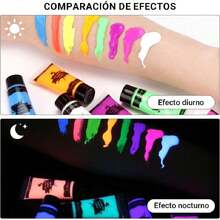 Pintura Corporal de 8 Colores, Pintura de Cara con 6 Pinceles y 1 Paleta, Pintura Fluorescente de Neón en La Oscuridad, Lavable No Tóxico Kit de Maquillaje Facial Para Halloween y Fiestas,40855612 - Multicolor - Ver 5