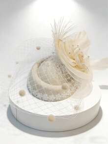 1件女士头饰帽，带网纱面纱、羽毛花朵和珍珠饰边，复古优雅鸡尾酒会头饰，红、白、黑三色可选，是婚礼、肯塔基德比、下午茶派对和复古主题活动的理想之选 - A - 查看 13