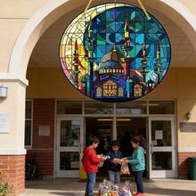 1pc, Acrylic Suncatcher - Moon And Buildings Decorative Plaque For Exquisite Housewarming, Perfect For Eid And Ramadan Decoration - Glass Decor, Window Ornament, Light Catcher, Yard And Garden Decoration, Acrylic Wall Hanging Sign (15cm*15cm/5.9in*5.9in) - Multicolor - View 4