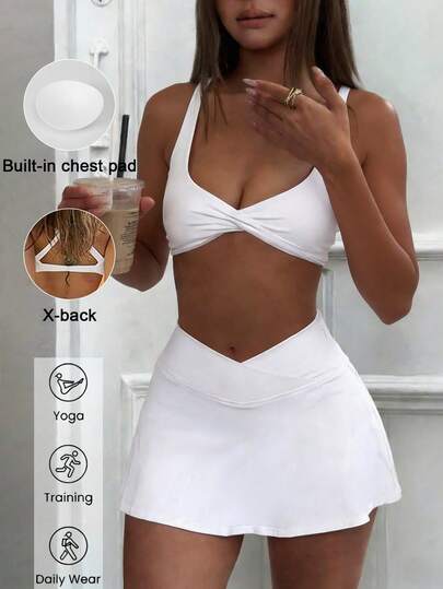 Conjunto deportivo de 2 piezas para mujer de verano de GAOVOT - Top de tirantes sexy + Falda de cintura alta con forro de pantalón corto, adecuado para correr, entrenamiento, yoga, gimnasio