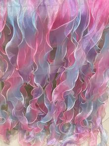 1pc 3 Yards Iridescent Ombre Organza Ribbon, Wavy Edge Bowknot & Fish Tail Sash,Christmas - Multicolor - View 17