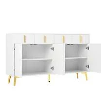 Buffet With Gold Handles And Feet, 4 Doors, 4 Drawers, With Removable Laminate Covering, Suitable For Living Rooms And Dining Rooms, 140*37.8*82 Cm.