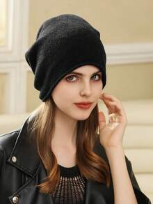 LEAJOURNO. 1顶秋冬新款韩版百搭复古针织帽，保暖护耳宽松帽，女士款 - 摩卡棕 - 查看 4