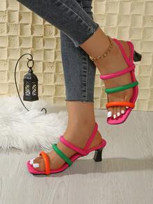 1 Đôi sandal cao gót thanh lịch dành cho nữ, thiết kế quai vuông, kiểu dáng tối giản, phù hợp cho tiệc tùng, công sở, du lịch thường ngày, đi biển, giày cao gót dự tiệc quai chéo sang trọng, mùa hè - Màu Hồng Tươi - Xem 9