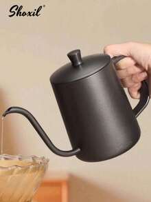 shoxil 1pc Black Stainless Steel Coffee Pot, Hand Drip Coffee Maker, Espresso Coffee Tool, Tea Pot, Water Kettle, 350ml/12oz And 600ml/20oz, Suitable For Daily Use, Saudi National Day Gift, Applicable For Home And Cafe - Black - View 2