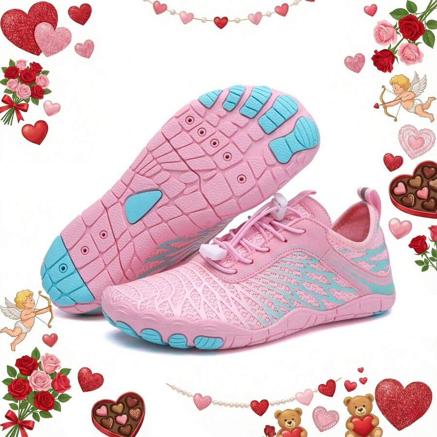 Non-Slip Breathable Mesh Minimalist Sneakers, Unisex Barefoot Hiking Shoes, Lightweight Quick-Dry Outdoor Wading Shoes, Adjustable Elastic Lock Soft Sole Aqua Sneakers, Trail Running & Water Sports Footwear - 粉色 - 查看 1