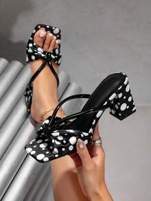 Women's New Polka Dot Open Toe Chunky Heel Fashion Versatile Slip-On Shoes, Suitable For Commuting - Multicolor - View 1
