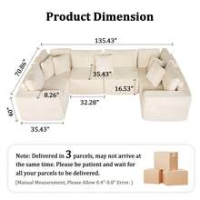 Sectional Cloud Couch For Living Room, Modular Floor Sofa With Plush Corduroy, No Assembly Required, Big Comfy Couches Set With Fluffy Memory Foam, Stupendous U Shaped Sofas With Chaise,Freely Configurable Layout - 米色 - 查看 3