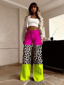 Women's High-Waisted Wide-Leg 3D Neon Green Jeans - Winter Formal/Party Pants With Elastic Hem, Slim-Fit Style (No ), Machine Washable For Nightouts & Western Events - Long Length For More Coverage - 彩色 - 查看 2