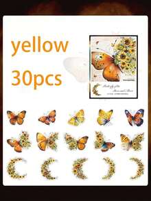 30 kolorowych naklejek z motylami, wykonanych z wodoodpornego materiału PET, odpowiednich do rękodzieła, scrapbookingu, pamiętnika, etui na telefon, dekoracji ściennych, dekoracji sypialni, dekoracji biurowych, artykułów ślubnych, dekoracji ślubnych, zaproszeń ślubnych - Wielokolorowe - Zobacz 14
