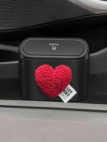 Cute Lamb Plush Heart-Shaped Car Trash Can, Hanging Style Storage Bin, Press Type Garbage Collector, Car Interior Accessories - one-size - View 9