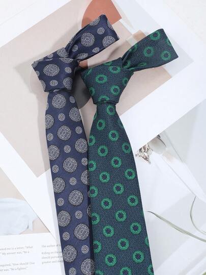 1pc Fashionable Men's Casual Minimalist Round Floral Pattern Necktie, Versatile For Daily Commute, Business, Party Occasions