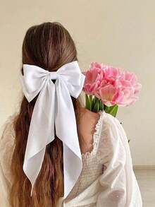 2个装女士超大黑白蝴蝶结发夹，大号蝴蝶结长尾缎面丝滑发带蝴蝶结发夹，马尾发卡，适合成人和青少年，春夏时尚配饰 - 彩色 - 查看 3