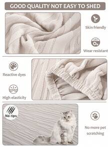 1 PC Willow Leaf Strips Stretch Sofa Cover - Soft, Washable Polar Fleece With Geometric Design, Easy Install Elastic Slipcover For Home & RV Decor, Pet & Stain Resistant, Suitable For Living Room Sofa Protection Of L-Shaped Sofas And 1, 2, 3, 4 Seat Sofas - Bark Texture - Light Gray - View 4