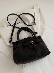 复古哑光女士手提包，小号托特包，2026新款高品质小众褶皱单肩斜挎包 - 彩色 - 查看 7