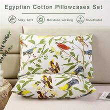 100% Cotton Pillowcases Set Of 2 Queen Size Boho Bohemian Pattern Printed Pillow Cases Soft Breathable Cooling Pillowcase Decorative Pillow Cover Queen 20x30 Inches Blue Paisley - Queen (20x30 Inches)+Green Leaves - View 2