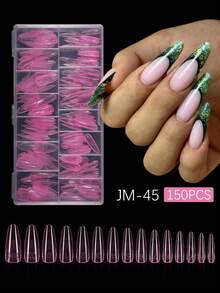 150pcs/Box Gel Nail Tips Kit, Pre-Formed False Nails For Gel Polishing, Soak-Off Easy Nail Extension Acrylic Fake Nail Tips, Crystal Nail Mold Without Paper Form For Quick Uv/Led Extension, Dual-Ended Nail Extension Tool Press On Nails Nail Supplies - Baby Pink - View 8