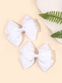 2pcs White Hair Clips, Suitable For Girls, White Elegant Ribbon Bow Hair Clips, Cute Solid Color Alligator Clips, Solid Color Bow Hair Clips, Children's Daily Hair Accessories