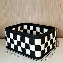 1pc Multi-Purpose Black & White Plaid Storage Basket, Suitable For Cosmetics, Snacks, Toys And Bedroom Items, With Desktop Shelf, Tiered Storage Basket, Applicable For Office, Bathroom, Kitchen, Large Capacity Cosmetic Organizer Box - Multicolor - View 7