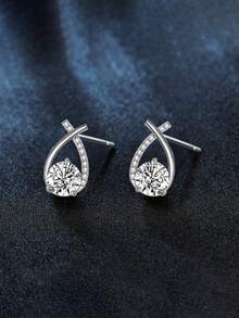 2pcs Fashionable & Elegant 925 Sterling Silver 0.5Carat X 2 Moissanite Stud Earrings, Suitable For Women's Daily Wear, Party, Holiday, Mother's Day, Wedding Anniversary, Birthday Jewelry Gift - EH0135M - View 3