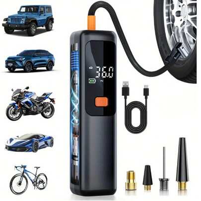 150 PSI 휴대용 에어 컴프레서 타이어 팽창기 펌프 (디지털 LCD 디스플레이, USB 고속 충전, 자동 차단 안전 보호, LED 조명 포함), 자동차, 자전거, 오토바이, 농구, 축구에 적합, 내장 리튬 이온 배터리가 장착된 소형 충전식 에어 펌프, 운전자, 자전거 타는 사람, 스포츠 애호가를 위한 이상적인 선물