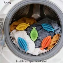 4/8个装防缠绕洗衣球，软橡胶鱼形烘干球，彩色洗衣机清洁球，适用于家庭日常洗涤和旅行洗涤 - 彩色 - 查看 3