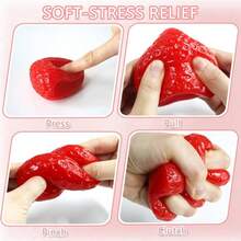 Strawberry Squeezing Toy - Suitable For Both Children And Adults As A Stress Relieving Toy. The Transparent Packaging Contains Realistic Strawberry Fruit Shapes, Making It Suitable For Party Gifts, Birthday Gifts, And Tabletop Decorations. - Red - View 6