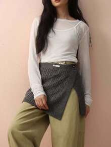 女士单件纽扣针织保暖裤，时尚百搭舒适叠穿裙，秋冬季 - 彩色 - 查看 3