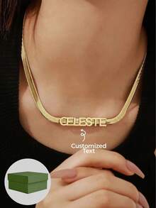 1pc Custom Text Hand Necklace, Personalized Welded Letter Snake Necklace, Imple And Fashionable Necklace Made Of 18k Gold Plated Stainless Steel Jewelry, Mother's Day Gift, Matched With Exquisite High-End Gift Box - Multicolor - View 5