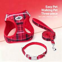 3pcs Set: Collar + Adjustable Vest-Style Harness + Leash, Suitable For Most Medium & Small Dogs & Cats, Indoor Play & Outdoor Walking, Leash Connector, Pet Walking Gear, Fashionable Pet Supplies, Comfortable Pet Apparel, Lightweight Pet Vest, Dog Walking Leash, Adjustable Pet Harness, For Dog Lovers - Multicolor - View 2