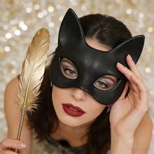 1PC Carnival Party Women 3D Soft PU Leather Cat Costume Cosplay Mask - Black - View 1